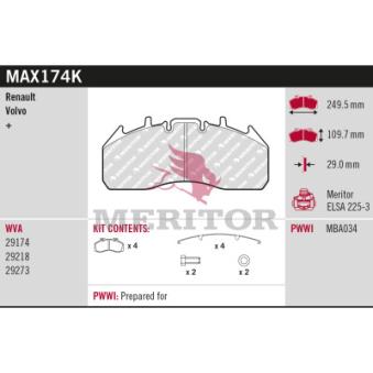 Jeu de 4 plaquettes de frein avant MERITOR MAX174K