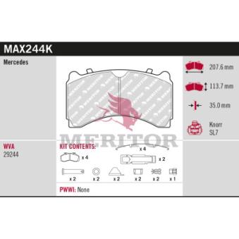 Jeu de 4 plaquettes de frein avant MERITOR MAX244K