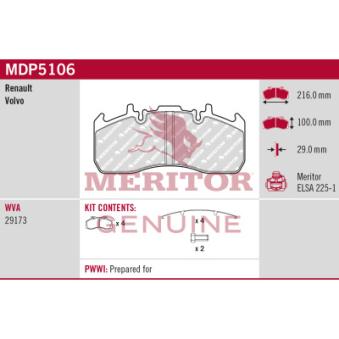 Jeu de 4 plaquettes de frein MERITOR MDP5106