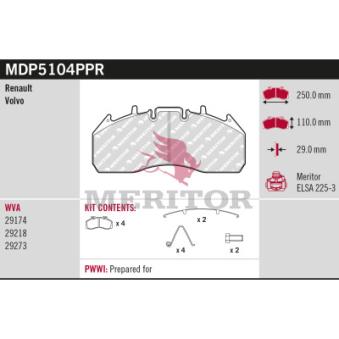 Jeu de 4 plaquettes de frein avant MERITOR MDP5104PPR