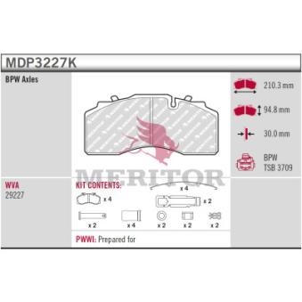 Jeu de 4 plaquettes de frein avant MERITOR MDP3227K