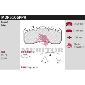 Jeu de 4 plaquettes de frein MERITOR MDP5106PPR