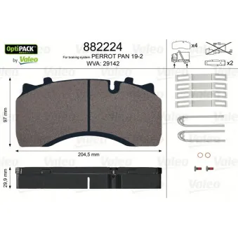 Jeu de 4 plaquettes de frein arrière VALEO 882224