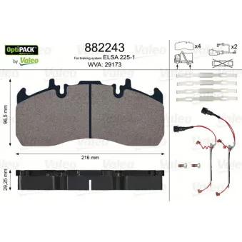 Jeu de 4 plaquettes de frein VALEO 882243