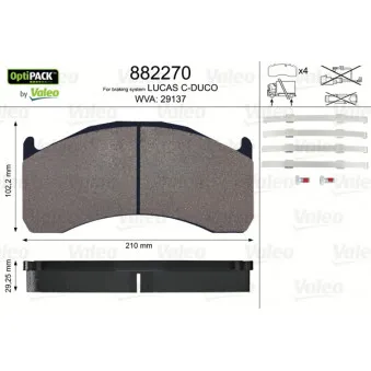 Jeu de 4 plaquettes de frein arrière VALEO 882270