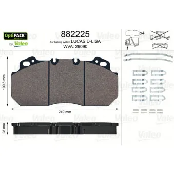 Jeu de 4 plaquettes de frein avant VALEO 882225