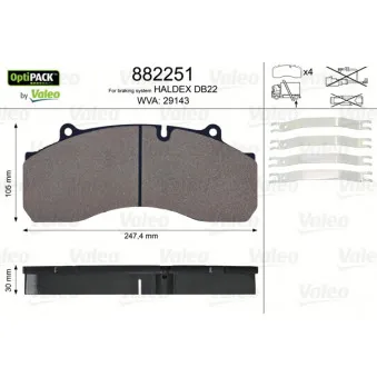 Jeu de 4 plaquettes de frein arrière VALEO 882251