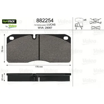 Jeu de 4 plaquettes de frein avant VALEO 882254