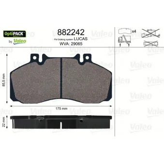 Jeu de 4 plaquettes de frein avant VALEO 882242