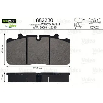 Jeu de 4 plaquettes de frein avant VALEO 882230