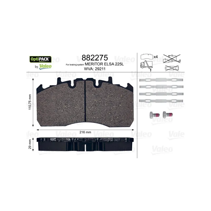 Jeu de 4 plaquettes de frein arrière VALEO 882275