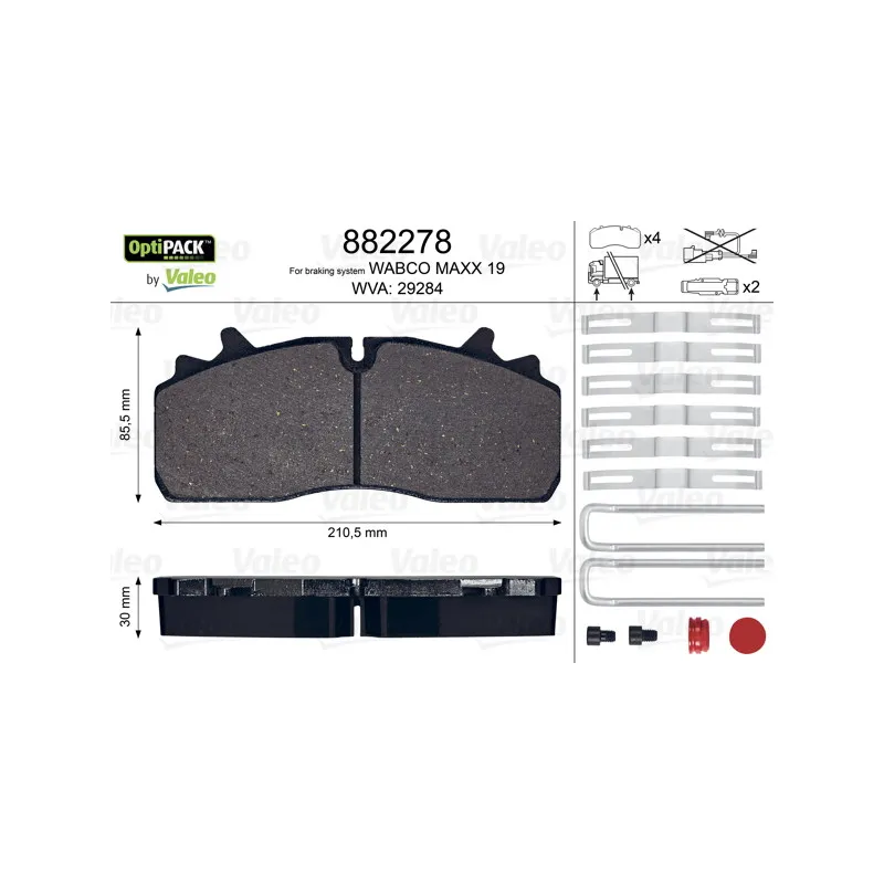 Jeu de 4 plaquettes de frein avant VALEO 882278