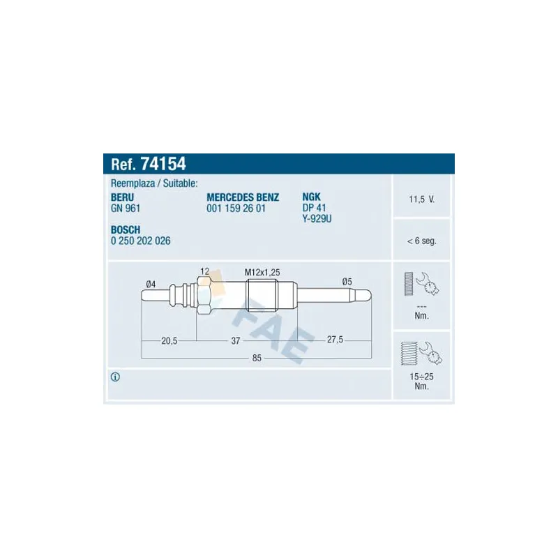 Bougie de préchauffage FAE 74154