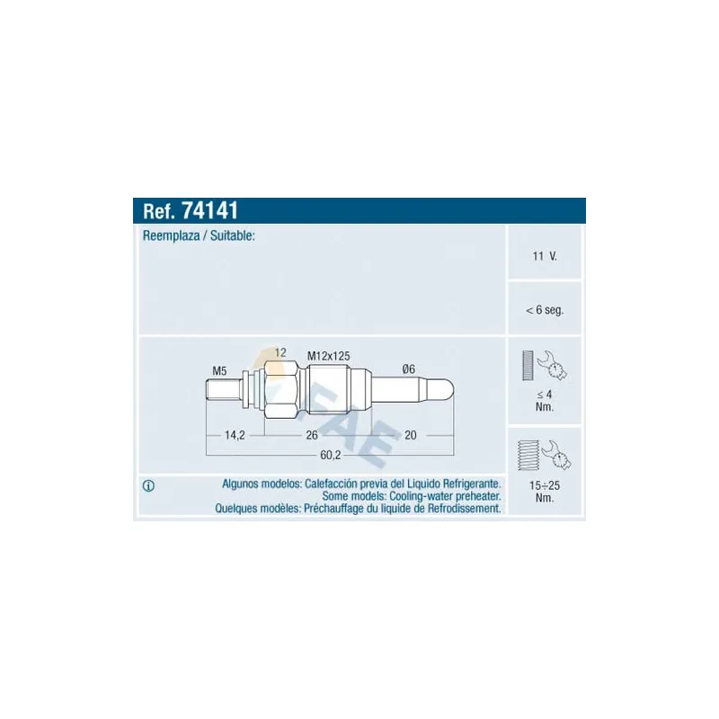 Bougie de préchauffage FAE 74141