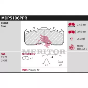 Jeu de 4 plaquettes de frein MERITOR