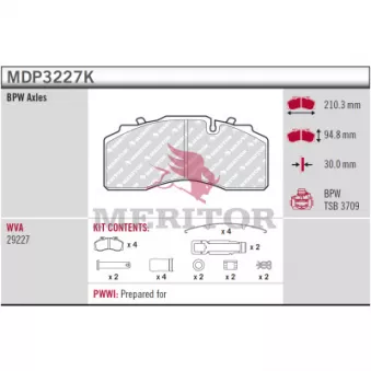 Jeu de 4 plaquettes de frein avant MERITOR