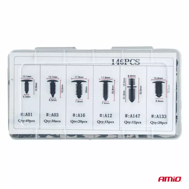 Ensemble de clips de carrosserie de voiture 146 pièces AMIO 04735 - Visuel 2