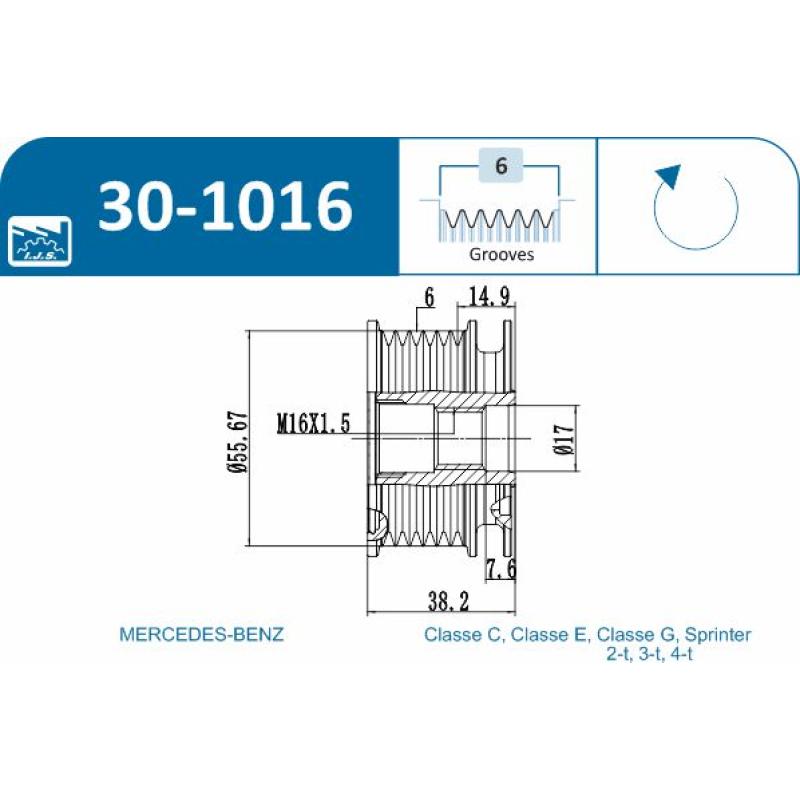 Poulie roue libre, alternateur IJS GROUP 30-1016 - Visuel 1