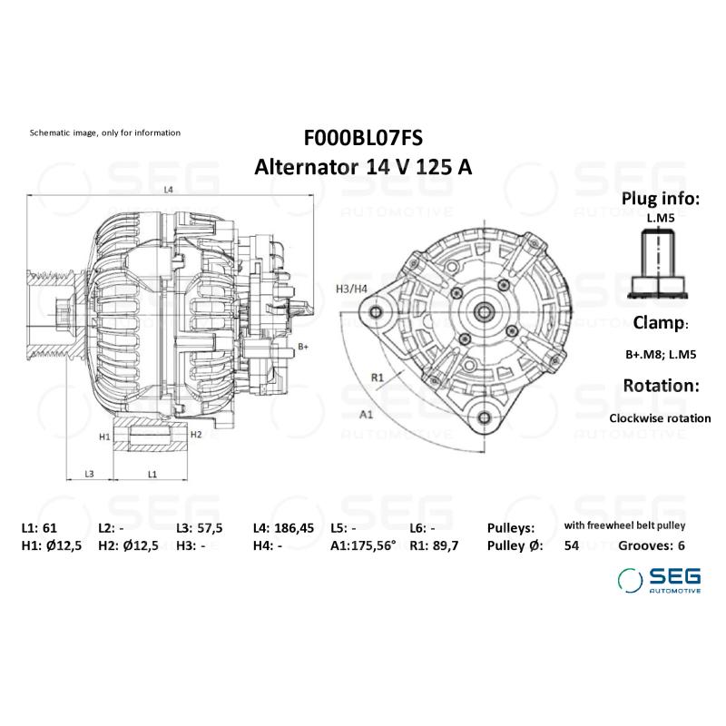 Alternateur SEG Automotive F000BL07FS - Visuel 1
