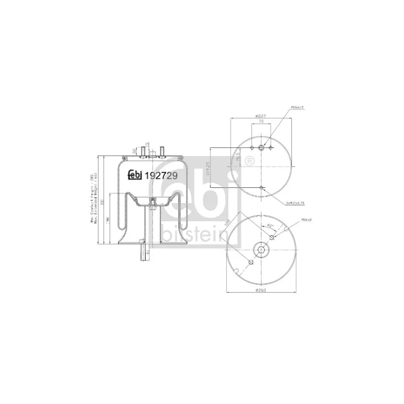 Ressort pneumatique, suspension pneumatique arrière droit FEBI BILSTEIN 192729