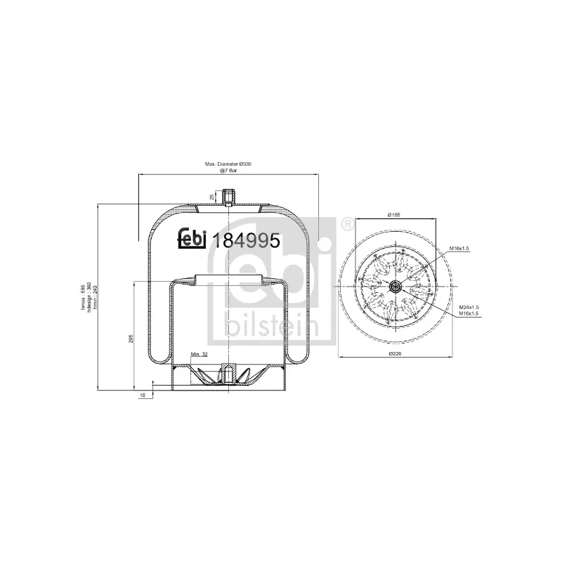Ressort pneumatique, suspension pneumatique FEBI BILSTEIN 184995